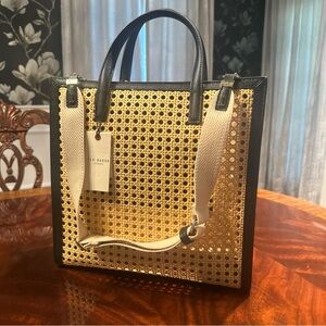 Ted Baker London Flo June Wicker Tote Handbag Leather Trim Detachable Strap